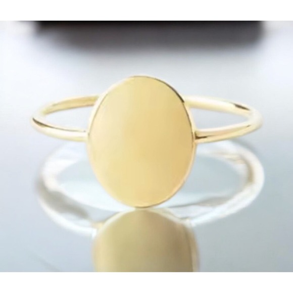 14k Gold over Silver Oval Signet‎ Ring Minimalist Stacking Band Statement Ring - Picture 1 of 8